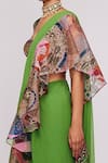 Shop_Aisha Rao_Green Indian Organza Embroidered Divergence Print Ruffle Saree Set  _Online_at_Aza_Fashions