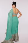 Shop_Aisha Rao_Green Indian Organza Embroidered Divergence Print Ruffle Saree Set  _at_Aza_Fashions