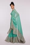 Buy_Aisha Rao_Green Indian Organza Embroidered Divergence Print Ruffle Saree Set  _Online_at_Aza_Fashions