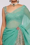 Aisha Rao_Green Indian Organza Embroidered Divergence Print Ruffle Saree Set  _at_Aza_Fashions