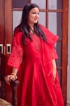 Shop_Anushka Repswal - Sewing Love_Red Anarkali Chanderi Embroidered Sequin V Neck Set  _at_Aza_Fashions