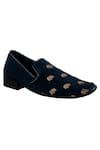 Shop_Veruschka by Payal Kothari_Blue Suede Embroidered Loafers _at_Aza_Fashions