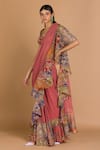 Buy_Aisha Rao_Peach Organza Printed Scoop Neck Ruffle Saree With Blouse  _at_Aza_Fashions