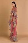 Shop_Aisha Rao_Peach Organza Printed Scoop Neck Ruffle Saree With Blouse  _at_Aza_Fashions