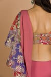 Buy_Aisha Rao_Peach Organza Printed Scoop Neck Ruffle Saree With Blouse  _Online_at_Aza_Fashions