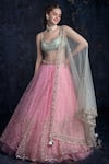 Buy_Ashwini Reddy_Pink Tulle Sweetheart Neck Embroidered Bridal Lehenga Set _at_Aza_Fashions