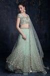 Buy_Ashwini Reddy_Green Tulle Round Embroidered Bridal Lehenga Set _at_Aza_Fashions