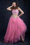 Buy_Ashwini Reddy_Pink Tulle Round Embroidered Lehenga Set _at_Aza_Fashions