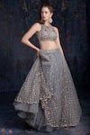 Buy_Ashwini Reddy_Grey Tulle Round Embroidered Lehenga Set _at_Aza_Fashions