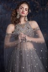 Shop_Ashwini Reddy_Grey Tulle Round Embroidered Lehenga Set _at_Aza_Fashions