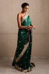 Buy_Priyanka Raajiv_Green Silk Brocade Banarasi Woven Thread Saree _at_Aza_Fashions