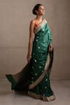 Priyanka Raajiv_Green Silk Brocade Banarasi Woven Thread Saree _Online_at_Aza_Fashions