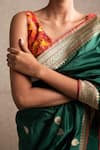 Shop_Priyanka Raajiv_Green Silk Brocade Banarasi Woven Thread Saree _Online_at_Aza_Fashions