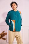 Buy_Artless_Multi Color Cotton Linen Patched Baller Kurta _at_Aza_Fashions