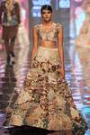 Shop_Aisha Rao_Gold Tissue And Embroidery Trencadis V Bridal Lehenga Set  _at_Aza_Fashions