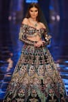 Aisha Rao_Blue Tulle Embroidery Trencadis Applique One Floral Motifs Lehenga Set  _at_Aza_Fashions