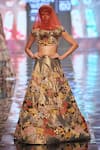 Shop_Aisha Rao_Gold Tissue Print And Embroidery Floral Motifs Bridal Lehenga Set  _at_Aza_Fashions