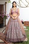 Buy_Jade by Monica and Karishma_Pink Tulle Embroidered Thread Work V Neck Floral Jaal Bridal Lehenga Set _at_Aza_Fashions