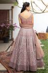 Shop_Jade by Monica and Karishma_Pink Tulle Embroidered Thread Work V Neck Floral Jaal Bridal Lehenga Set _at_Aza_Fashions