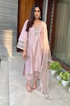 Buy_Anushka Repswal - Sewing Love_Pink Kurta Chanderi Embroidered Pintucks V Neck Set  _at_Aza_Fashions