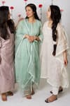 Shop_Anushka Repswal - Sewing Love_Off White Kaftan Malai Chanderi Embroidered And Block Print & Pant Set  _at_Aza_Fashions