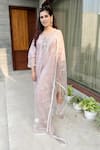 Anushka Repswal - Sewing Love_Pink Kurta Chanderi Embroidered Pintucks V Neck Set  _Online_at_Aza_Fashions