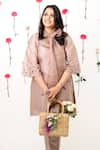 Shop_Anushka Repswal - Sewing Love_Pink Chanderi Embroidered And Laser Cut Kurta & Pant Set  _at_Aza_Fashions