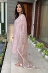 Buy_Anushka Repswal - Sewing Love_Pink Kurta Chanderi Embroidered Pintucks V Neck Set  _Online_at_Aza_Fashions