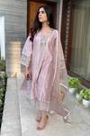 Shop_Anushka Repswal - Sewing Love_Pink Kurta Chanderi Embroidered Pintucks V Neck Set  _at_Aza_Fashions