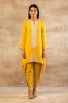 Buy_Sana Barreja_Yellow Georgette Round Embroidered Kurta And Dhoti Pant Set  _at_Aza_Fashions