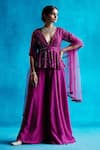 Buy_Angad Singh_Purple Peplum- Organza Embroidery Mirror And Thread V Neck Top Sharara Set _at_Aza_Fashions