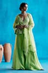 Buy_Angad Singh_Green Peplum- , Sharara- And Dupatta- Net Embroidered Top Set _at_Aza_Fashions