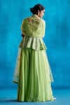 Shop_Angad Singh_Green Peplum- , Sharara- And Dupatta- Net Embroidered Top Set _at_Aza_Fashions