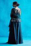 Shop_Angad Singh_Green Peplum- Silk Embroidery Zari And Mirror Work V Neck Top Sharara Set _at_Aza_Fashions