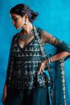 Angad Singh_Green Peplum- Silk Embroidery Zari And Mirror Work V Neck Top Sharara Set _Online_at_Aza_Fashions