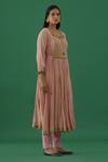Buy_5elements_Pink 100% Cotton With Silk Brocade Yoke Metal Peacock Anarkali Set _Online_at_Aza_Fashions