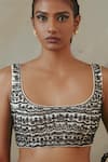Shop_Sureena Chowdhri_White Silk Chanderi Embroidered Thread Work Round Saree With Blouse For Women_Online_at_Aza_Fashions
