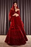 Buy_Asra_Red Net Embroidered Aari Sweetheart Neck Bridal Lehenga Set _at_Aza_Fashions