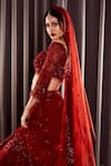 Shop_Asra_Red Net Embroidered Aari Sweetheart Neck Bridal Lehenga Set _at_Aza_Fashions