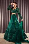 Buy_Asra_Green Net Embroidered Sequins Sweetheart Neck Bridal Lehenga Set _at_Aza_Fashions