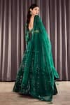 Shop_Asra_Green Net Embroidered Sequins Sweetheart Neck Bridal Lehenga Set _at_Aza_Fashions