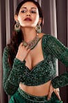 Shop_Asra_Green Net Embroidered Sequins Sweetheart Neck Bridal Lehenga Set _Online_at_Aza_Fashions