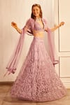 Buy_Asra_Purple Net Floral Motifs Plunge V Neck Embroidered Lehenga Set _at_Aza_Fashions