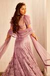 Shop_Asra_Purple Net Floral Motifs Plunge V Neck Embroidered Lehenga Set _at_Aza_Fashions
