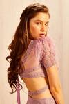 Buy_Asra_Purple Net Floral Motifs Plunge V Neck Embroidered Lehenga Set _Online_at_Aza_Fashions