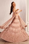 Asra_Pink Net Embroidered Aari Sweetheart Neck Bridal Lehenga Set _Online_at_Aza_Fashions