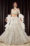 Buy_Asra_White Organza Foil High Neck Embroidered Lehenga Set _at_Aza_Fashions