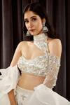 Shop_Asra_White Organza Foil High Neck Embroidered Lehenga Set _Online_at_Aza_Fashions