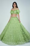 Buy_Asra_Green Net Floral Motifs Sweetheart Neck Off Shoulder Choli And Lehenga Set _at_Aza_Fashions