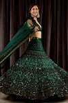 Asra_Green Net Embroidered Floral Motifs Plunge V Neck Hand Bridal Lehenga Set _Online_at_Aza_Fashions